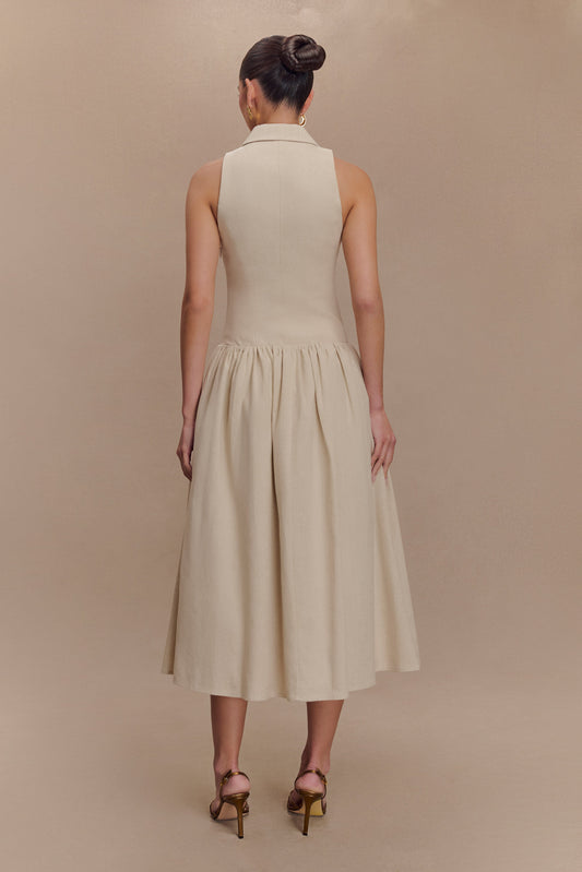 Valery Linen Midi Collar Dress - Natural