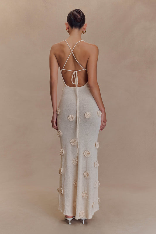Suki Knit Maxi Dress With Flowers - Nude