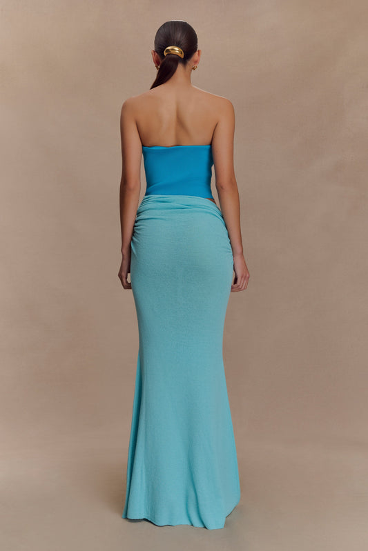 Jasiel Strapless Knit Maxi Dress - Cyan Blue