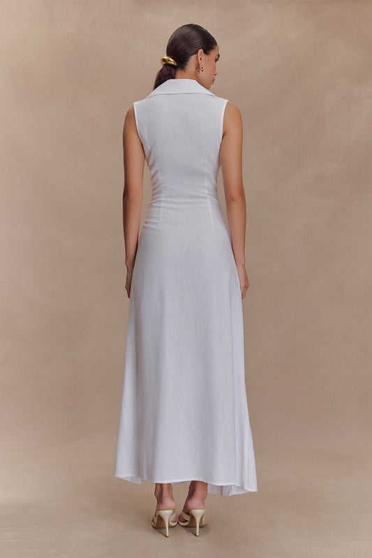 Dante Ruched Linen Midi Dress - White