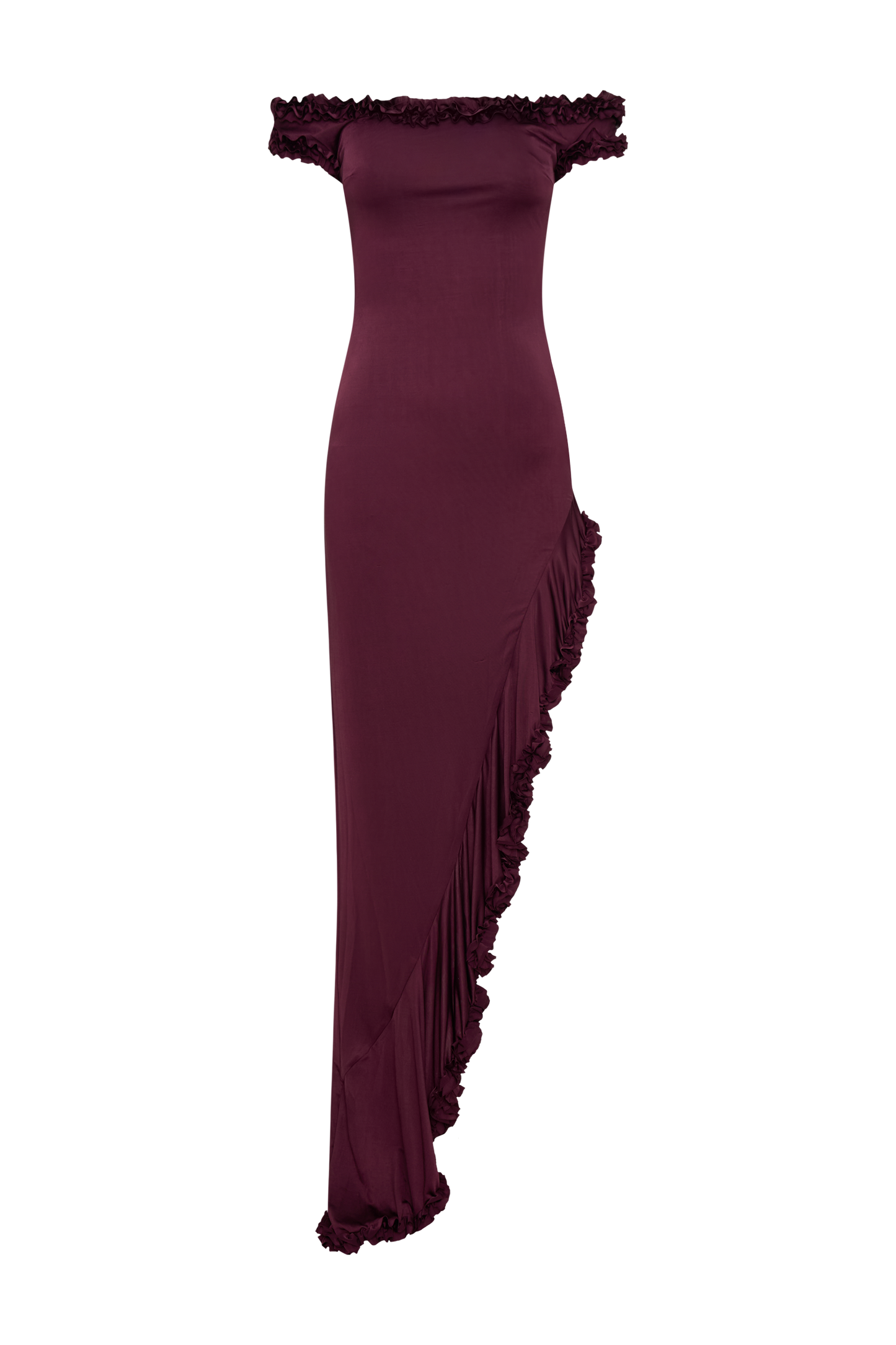 Arielle Off Shoulder Ruffle Midi Dress - Plum