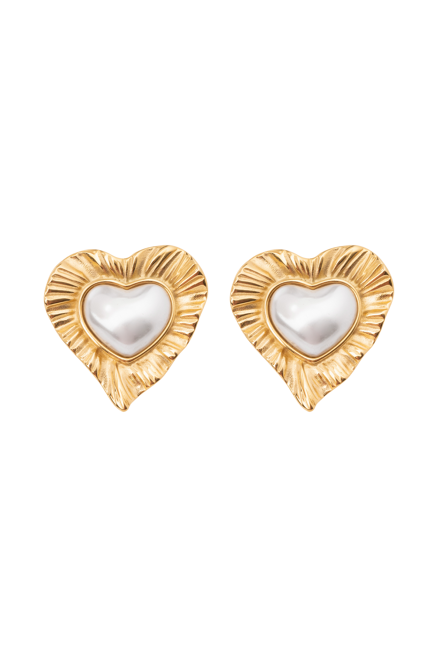 Heart To Heart Pearl Earrings - Gold