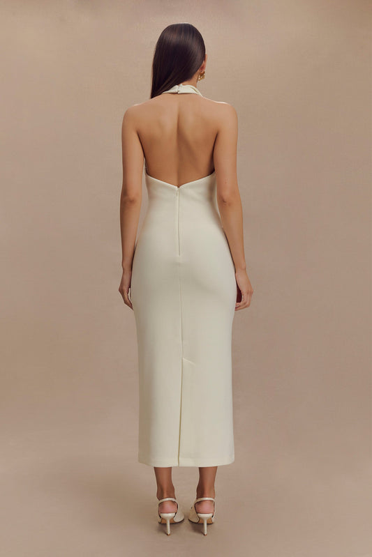 Annita Crepe Halter Midi Dress - Ivory