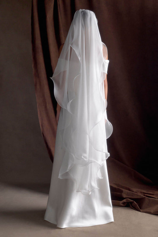 Asteria Draped Chiffon Veil - Ivory