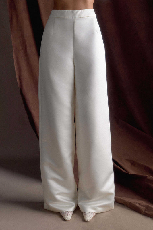 Ada Satin Straight Leg Pant - Ivory